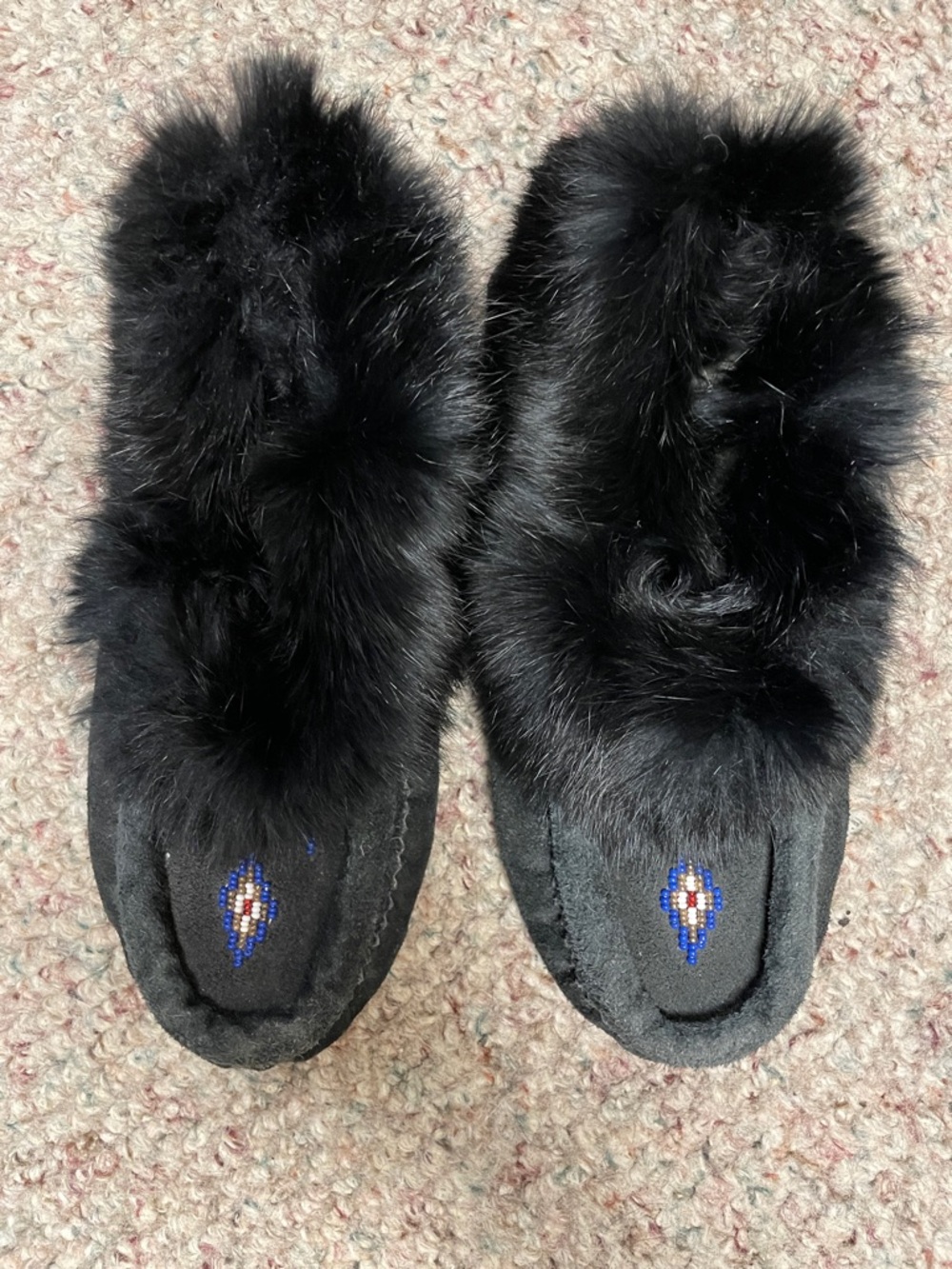 Black suede shearling lined real Fur trimmed Women's moccasins